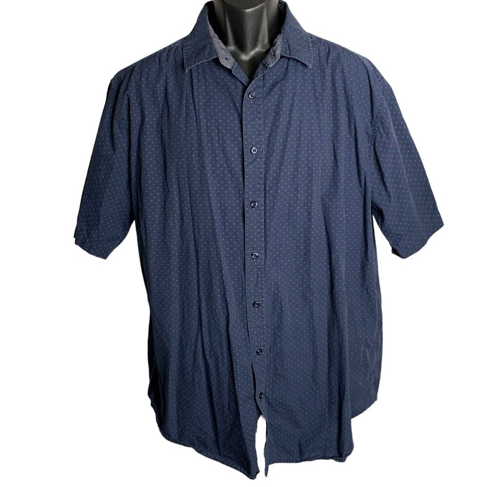 Beverly Hills Polo Club Button Up Shirt 2XL Blue Triangles Short Sleeves Cotton